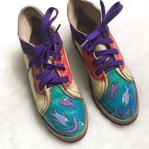 Hand Painted Leather Lace Up Sneaker Loafers 5.5